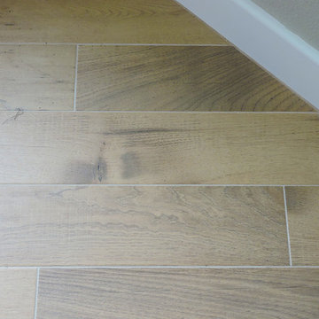 Detail of wood plank tile in master bedroom