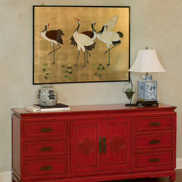 Distressed Red Chinese Longevity Cabinet