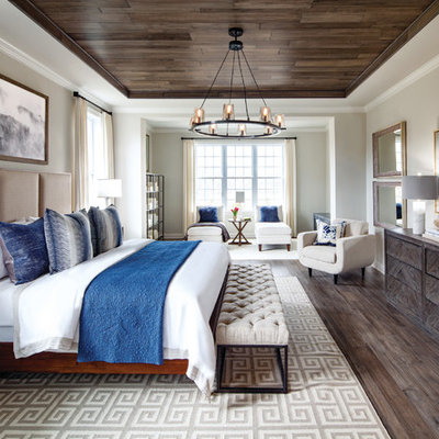 Inspiration for a transitional master dark wood floor bedroom remodel in DC Metro with beige walls and no fireplace