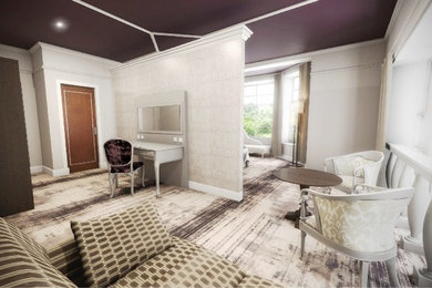 Diseño de dormitorio principal vintage grande con paredes beige y moqueta