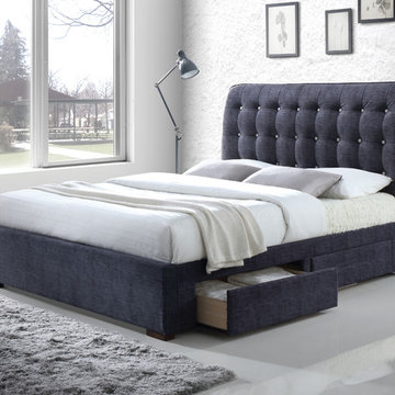 Drorit Upholstered Bed, Dark Gray Fabric