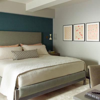 Bedroom - transitional master bedroom idea in New York with blue walls
