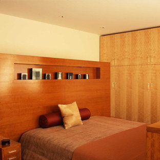 Foto de dormitorio tipo loft, moderno, de tamaño medio, con paredes amarillas