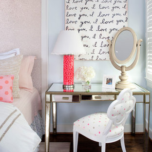 Example of an eclectic dark wood floor bedroom design in DC Metro with blue walls