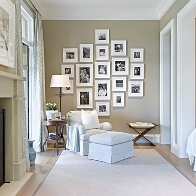 Bedroom - transitional light wood floor bedroom idea in Phoenix with gray walls and a standard fireplace