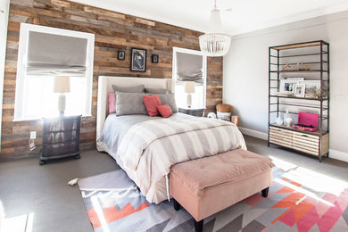Bedroom - large eclectic guest carpeted and gray floor bedroom idea in Columbus with gray walls and no fireplace