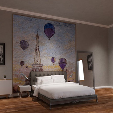 Eiffel tower and Hot Air Balloons Mosaic Art I Mozaico