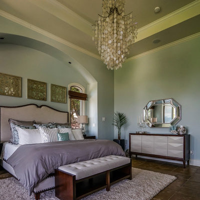 Bedroom - transitional bedroom idea in Austin with green walls
