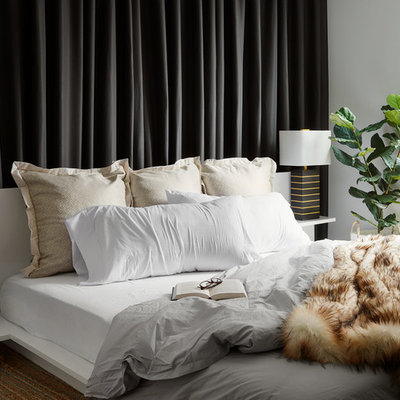 Trendy master bedroom photo in Chicago with white walls and no fireplace