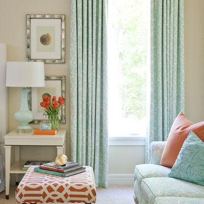 Inspiration for a timeless carpeted bedroom remodel in Little Rock with beige walls