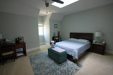 Bedroom - mid-sized traditional carpeted bedroom idea in Columbus with blue walls