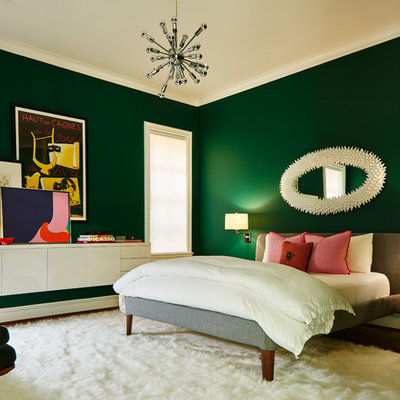 Trendy bedroom photo in Dallas with green walls