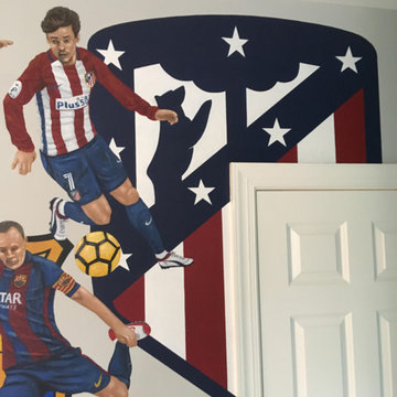 European Football/Soccer Clubs Mural, hand-painted in a bedroom by Tom Taylor