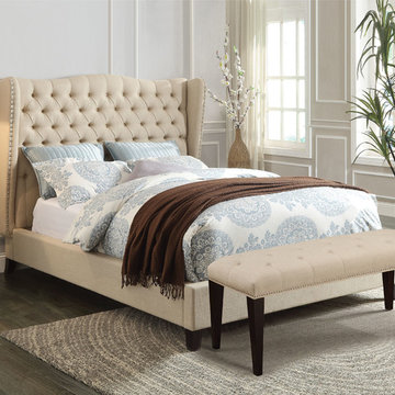 Faye Upholstered Bed, Beige Linen