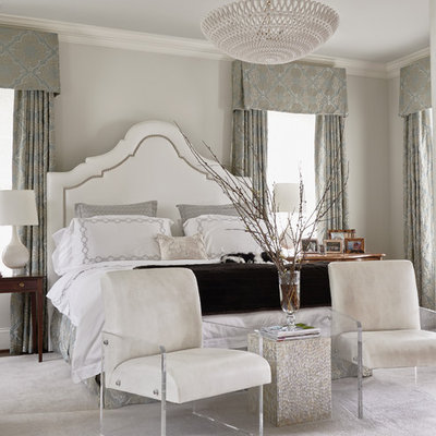 Inspiration for a transitional master carpeted bedroom remodel in Raleigh with gray walls