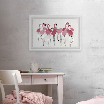 "Flamingo Gossip" Framed Painting Print