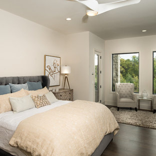 Example of a mid-sized trendy master dark wood floor bedroom design in Wichita with white walls