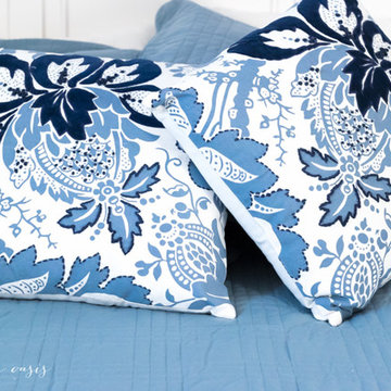 Floral Appliqued Blue Throw Pillows