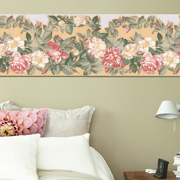 Floral Pink and White Peony Flowers Wallpaper Border for Kitchen Bathroom, Roll
