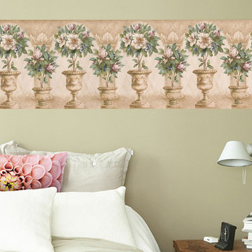 Flower Pot Floral Wallpaper Border for Kitchen Bathroom Living Room, Roll