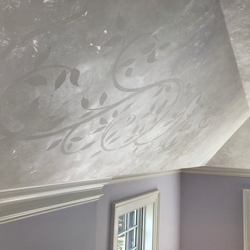 French Country Scroll and Leaf Stenciled Tray Ceiling
