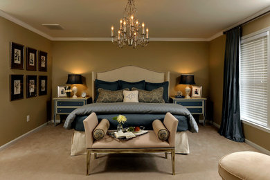 Inspiration for a large timeless master carpeted bedroom remodel in DC Metro with brown walls and no fireplace