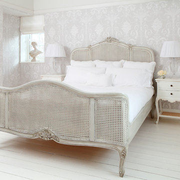 French Grey Painted Rattan Bed