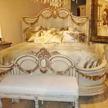 French Handcarved Mansion Bed Parchment with Gold Accents