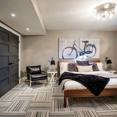 Bedroom - contemporary carpeted and multicolored floor bedroom idea in Toronto with gray walls