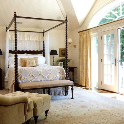 Example of a classic bedroom design in New York with multicolored walls
