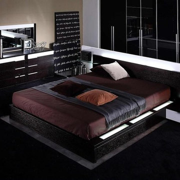 GAMMA - CONTEMPORARY PLATFORM BED WITH LIGHTS, NIGHTSTANDS AND LIFT-STORAGE