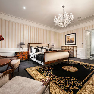 Inspiration for a timeless carpeted bedroom remodel in Perth with multicolored walls