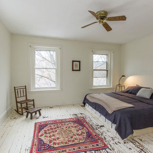 Inspiration for a farmhouse white floor bedroom remodel in Philadelphia with beige walls