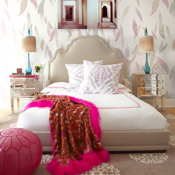 Girl's Bedroom by Brett Design with Feathers Wallpaper