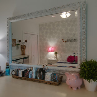 Idéer för mellanstora shabby chic-inspirerade sovrum