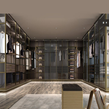 Glass and Wooden Frame Walk In Closet