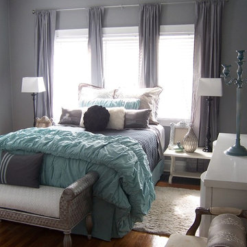 Gray and Aqua Glitzy Master Bedroom