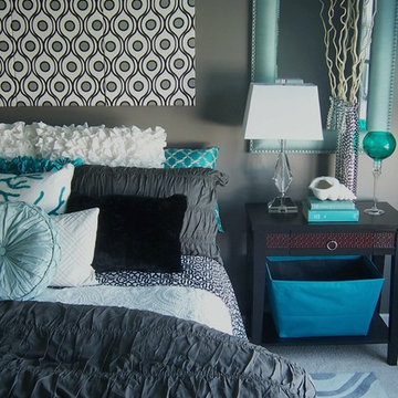 Gray and Turquoise Bedroom
