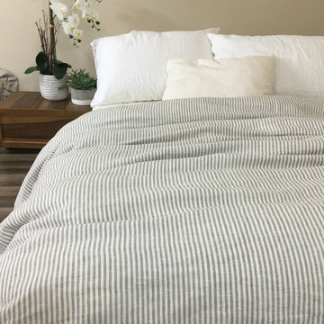 Gray and White Striped Duvet Cover