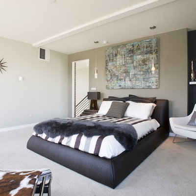 Inspiration for a mid-sized modern carpeted and gray floor bedroom remodel in Denver with gray walls and no fireplace