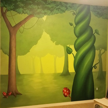 Green Fairytale Mural in child's bedroom