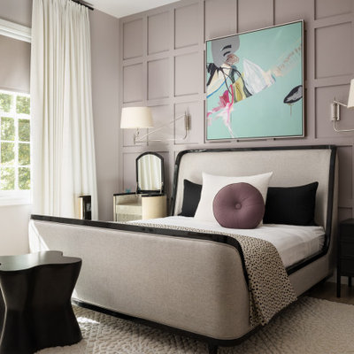 Bedroom - contemporary master bedroom idea in New York with purple walls