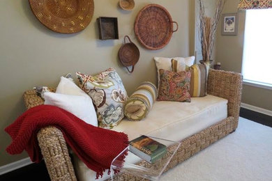 Inspiration for a small transitional guest carpeted bedroom remodel in DC Metro with beige walls and no fireplace