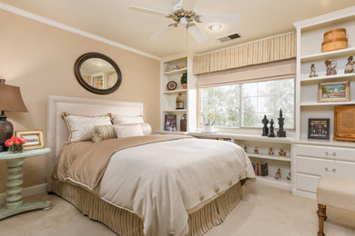 Bedroom - mid-sized traditional guest carpeted and beige floor bedroom idea in San Francisco with beige walls and no fireplace