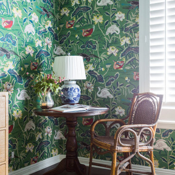 Guest Room with Colorful Wallpaper and Textiles