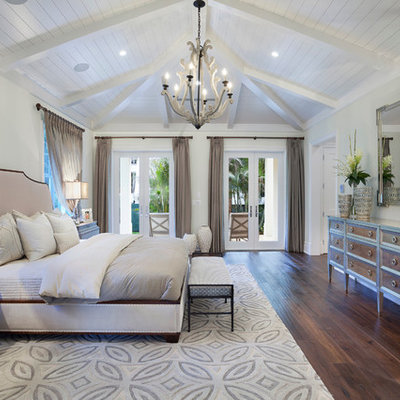 Inspiration for a transitional dark wood floor bedroom remodel in Miami with gray walls