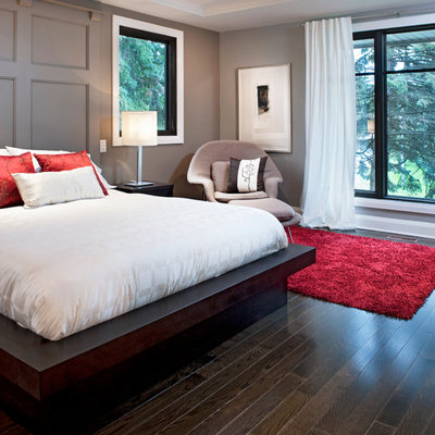 Inspiration for a contemporary dark wood floor bedroom remodel in Toronto with gray walls