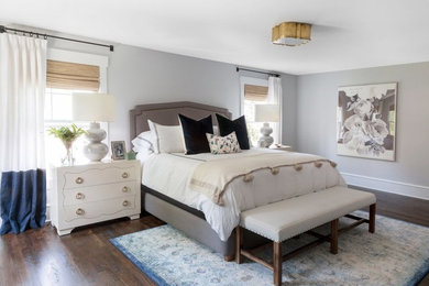 Example of a mid-sized trendy master dark wood floor bedroom design in Salt Lake City with gray walls