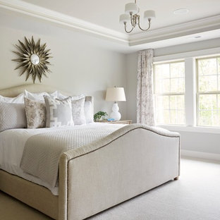 Example of a classic carpeted and gray floor bedroom design in Richmond with gray walls