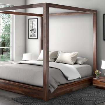 Hampshire Rustic Solid Wood Canopy Bed w Nightstands